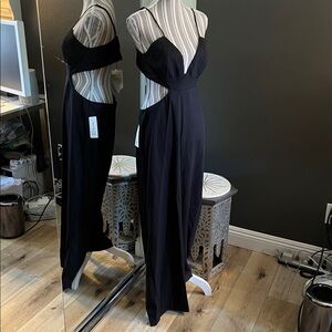 NWT. Bardot, side 10, Black Strappy Cutout Pantsuit, Retail $139